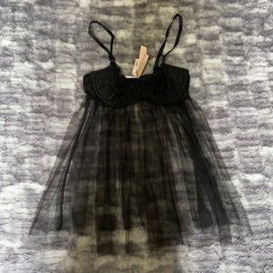 NWT! Victoria’s Secret Solid Black Cup Lace Babydoll Lingerie Size Medium